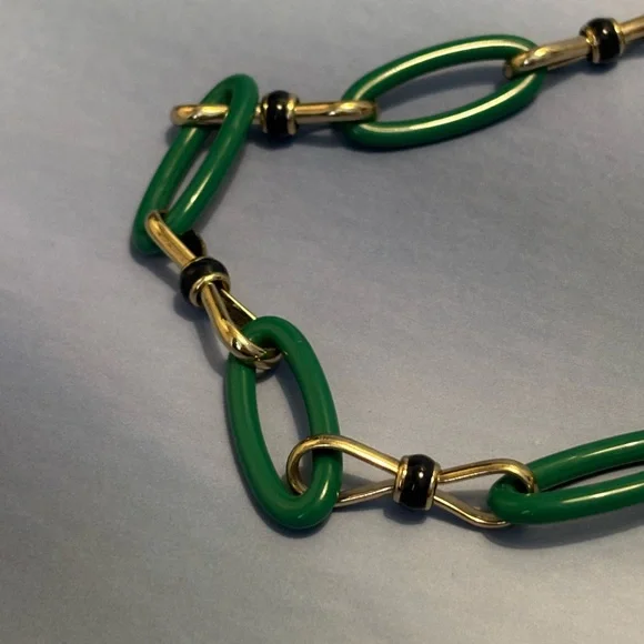 Talbots Gold Tone Green Link Necklace 38” - Picture 8 of 10